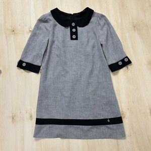 Denny Rose Dress Womens Medium Gray Peter Pan Collar Shift 3/4 Sleeve Short